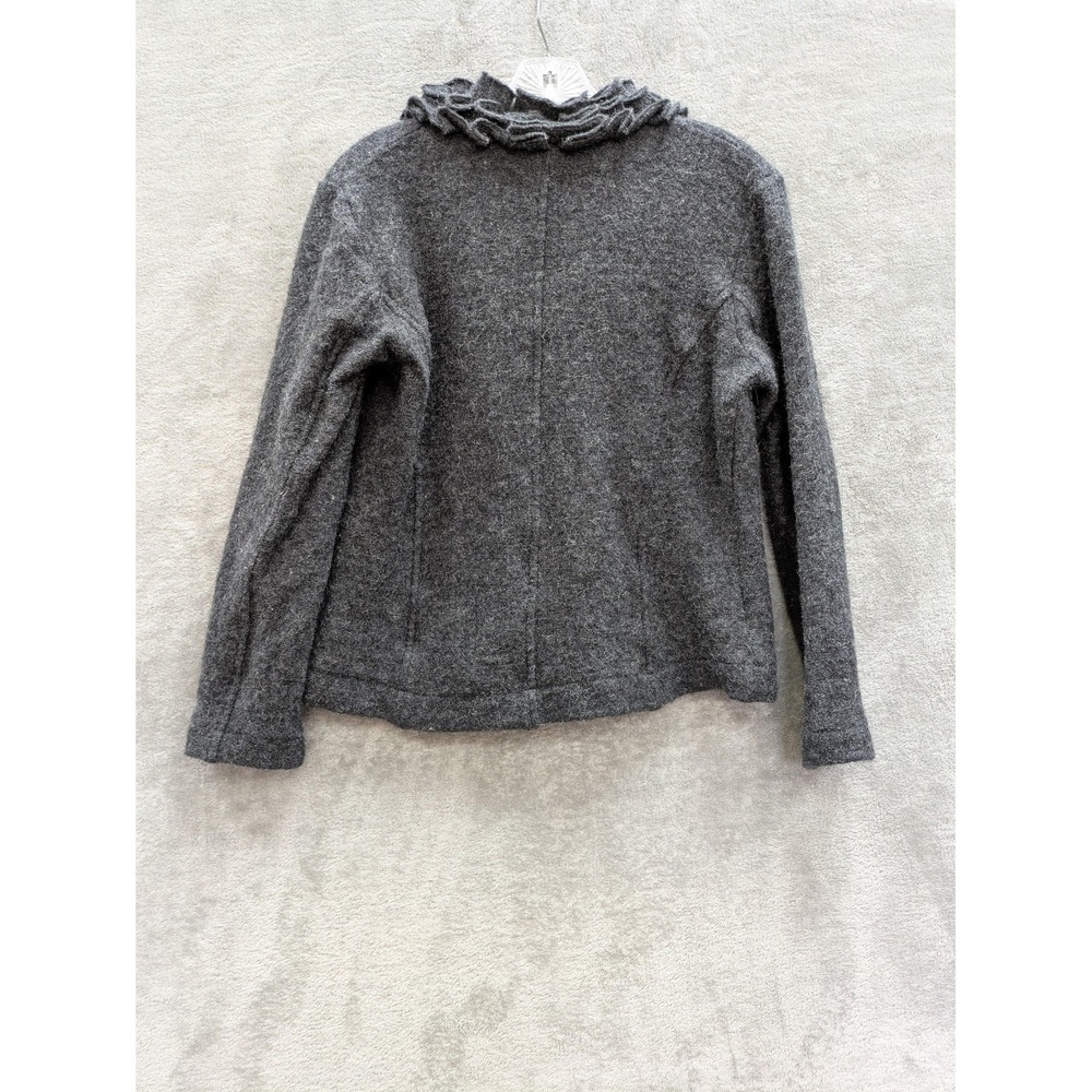 Tweeds Jacket Womens PL Gray Boiled Wool Ruffle Collar Full Zip Knit Short - Picture 7 of 8